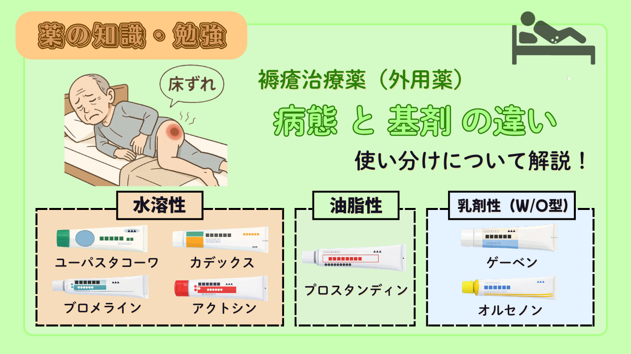 【徹底解説】褥瘡外用薬の基剤選択（水溶性・乳剤性・油脂性）！特徴と臨床での使い分け