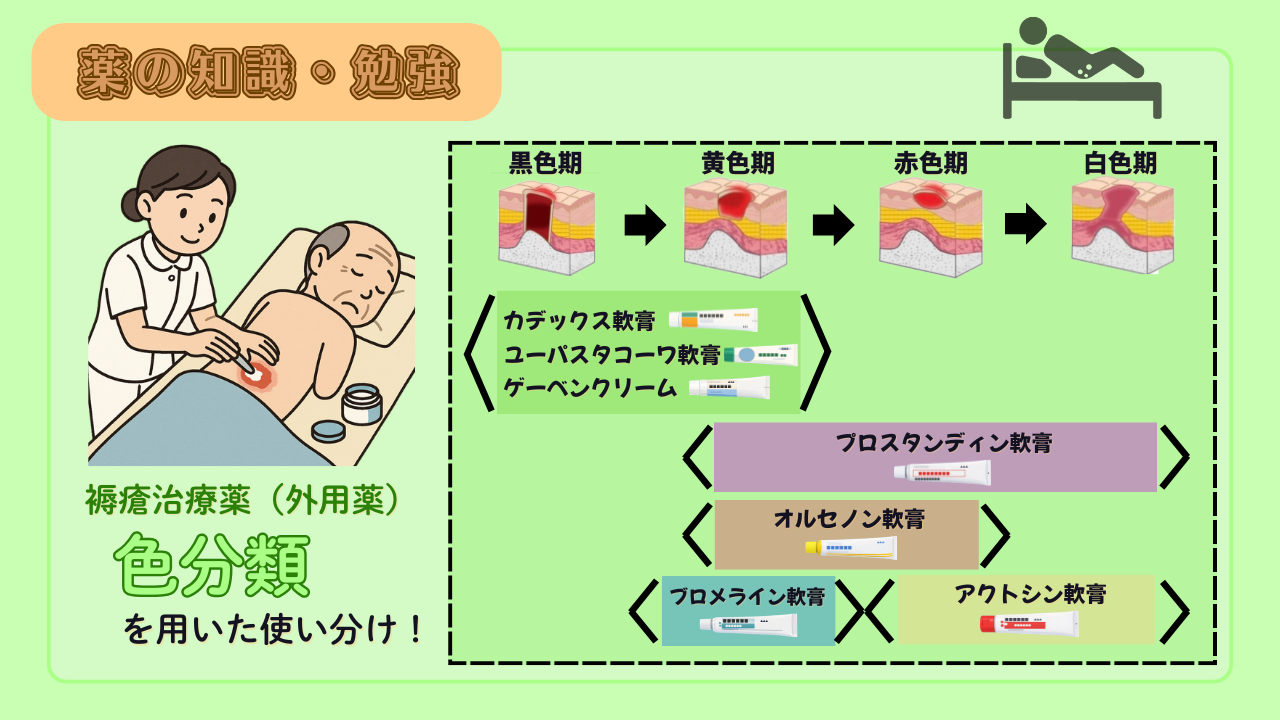【薬剤師必見！】褥瘡治療薬の色分類と使い分け！現場で迷わない外用薬選択のポイント